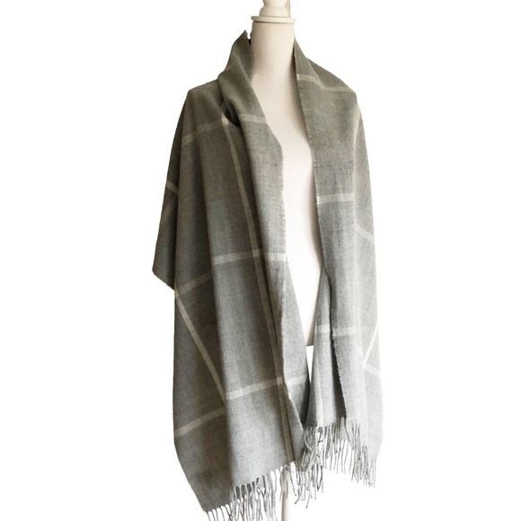 J. Crew Classic Plaid Heather Dusk Gray Ivory Scarf - Picture 4 of 13